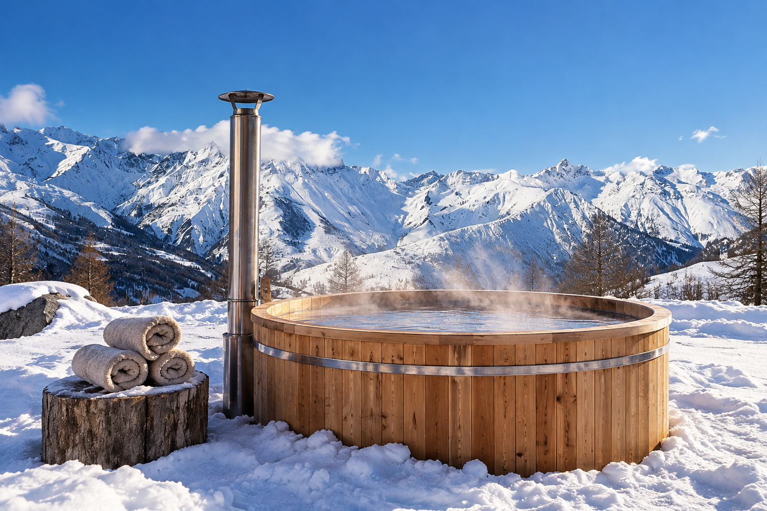 Bain nordique avec vue sur les montagnes